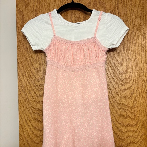 Art Class Pink Floral Slip Dress with White Tee – Size M (8) - Picture 1 of 8